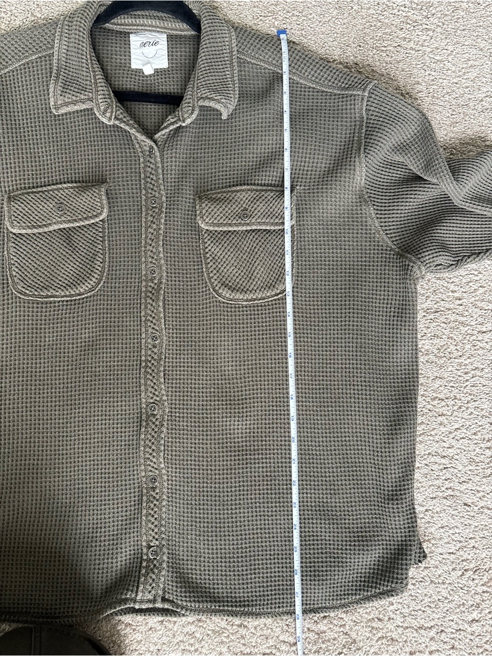 Aerie Waffle Knit Oversized Button Down Shacket Olive Green S/P - Picture 5 of 12